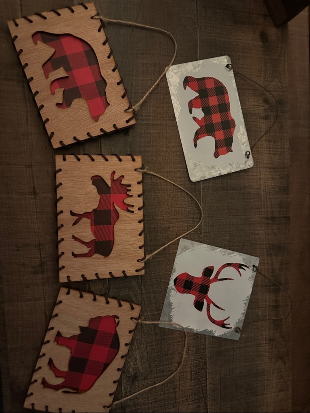 Rustic Buffalo Plaid Animal hanging signs